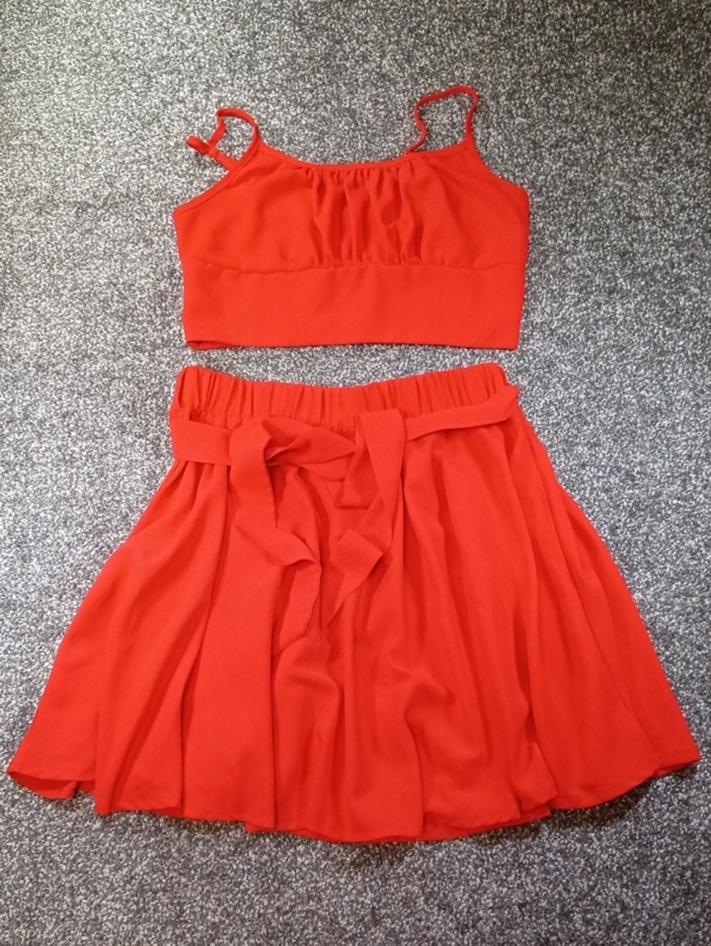SHEIN Coral-Red Crop Top & Skirt Set